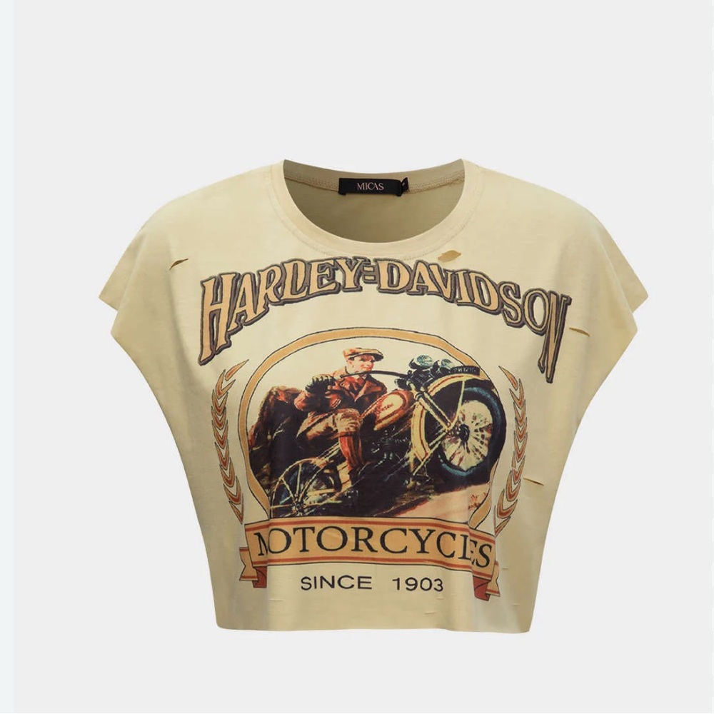 Micas Beige Harley-Davidson Crop Top